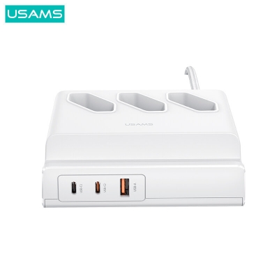 USAMS 6 In 1 USB Extension Socket Power Strip 65W Super Sic USB PD Charger With 3 2400W AC Outlets / Dual 65W USB-C / 18W USB-A QC3.0 COD [1961855]